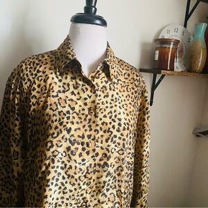Vintage Gorgeous Silk Allison Taylor Leopard Print Button Down Blouse